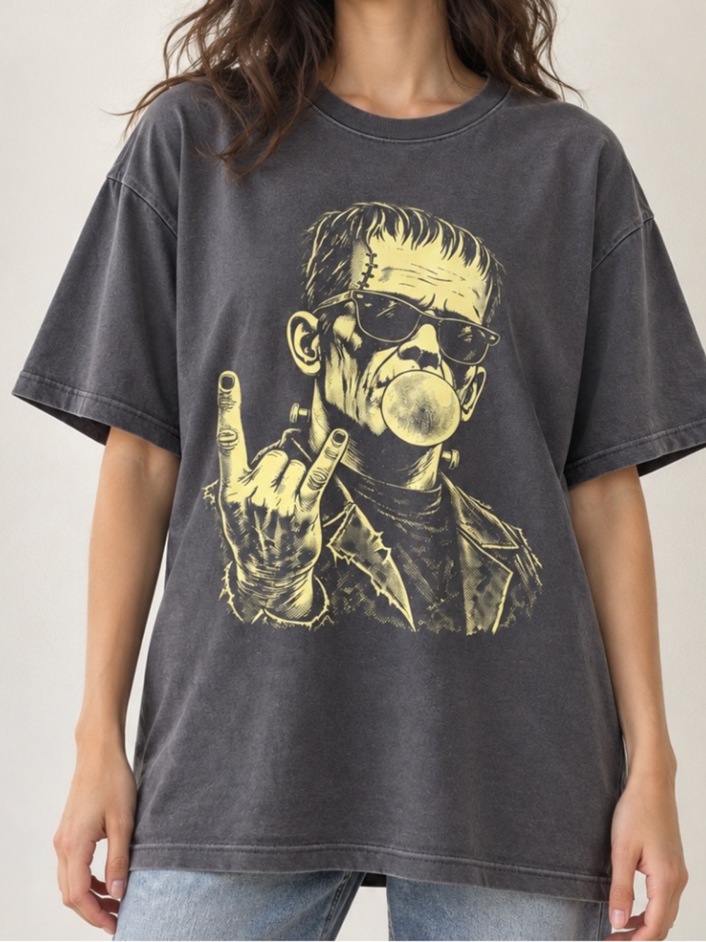 Frankestein Charcoal Graphic Shirt, Frankestein Bubble Gum T-shirt